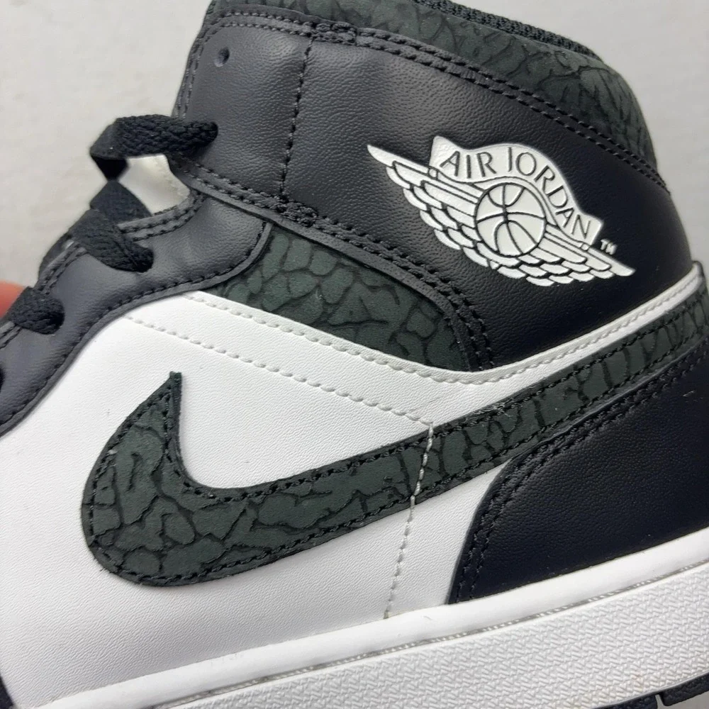 Jordan 1 Mid Shoes Mens Size 12 Black Panda Elephant Print Sneakers FB9911-001